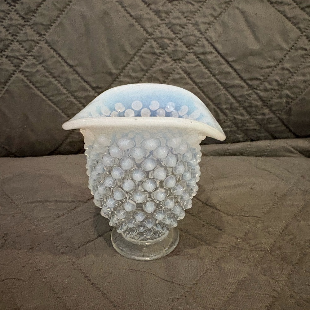 Fenton Opalescent Blue and White Hobnail Vase